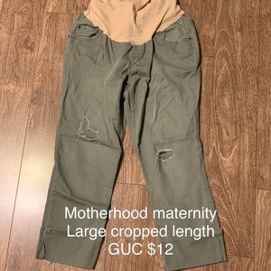 Maternity olive distressed cropped jeans